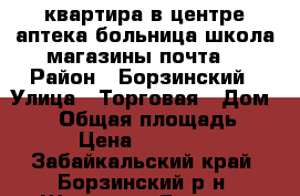 квартира в центре,аптека,больница,школа,магазины,почта. › Район ­ Борзинский › Улица ­ Торговая › Дом ­ 24 › Общая площадь ­ 40 › Цена ­ 570 000 - Забайкальский край, Борзинский р-н, Шерловая Гора пгт Недвижимость » Квартиры продажа   . Забайкальский край